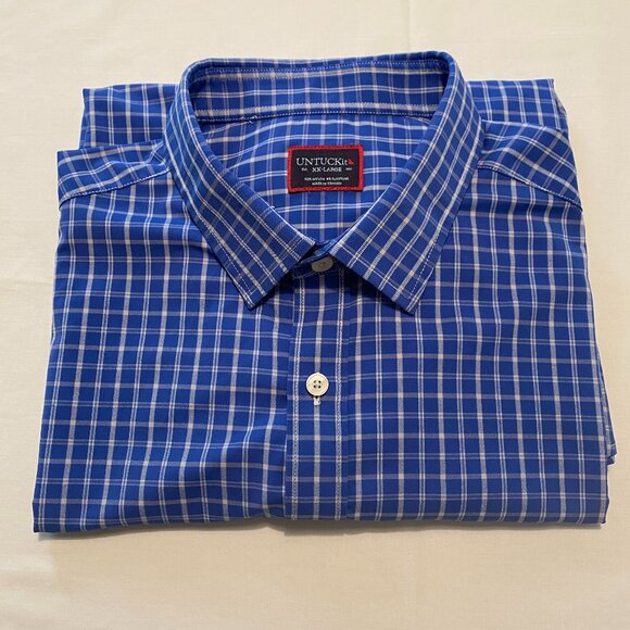 UNTUCKit Men’s Performance Kiepersol Button-Down Shirt 2XL Blue White Plaid - Picture 1 of 16